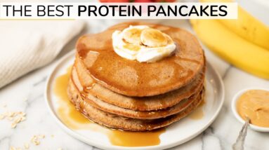 PEANUT BUTTER PROTEIN PANCAKES | without protein powder