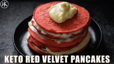 Keto Red Velvet Pancakes | A stacked Keto Red Velvet Cake made with PANCAKES!!!!