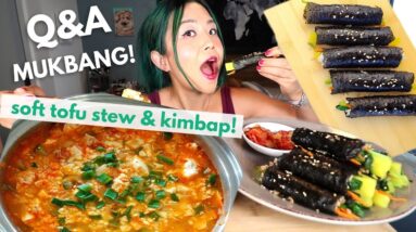 MINI KIMBAP & SOFT TOFU STEW (SUNDUBU JJIGAE) MUKBANG (vegan) / Munching Mondays Ep.92