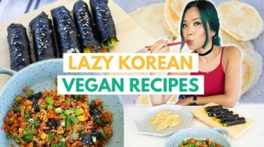 LAZY KOREAN RECIPES (VEGAN) / gochujang fried rice, mini kimbap, sweet potato jeon