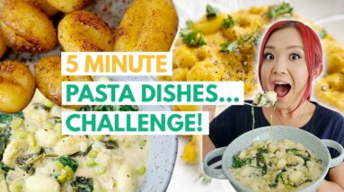 5 MINUTE VEGAN PASTA RECIPES CHALLENGE! (Featuring GNOCCHI!)