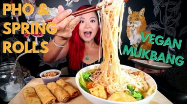 ANNOUNCEMENT! PHO & SPRING ROLLS MUKBANG (VEGAN) / Munching Mondays Ep.103