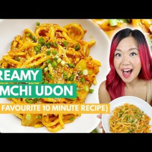 Creamy Kimchi Udon Noodles Recipe (My Go To 10 Minute Vegan Meal!)