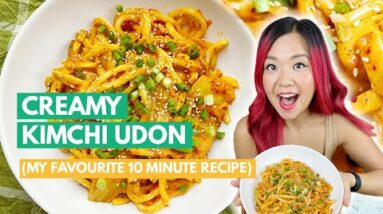 Creamy Kimchi Udon Noodles Recipe (My Go To 10 Minute Vegan Meal!)