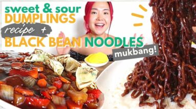 Sweet & Sour Dumplings RECIPE + Jjajangmyeon (Black Bean Noodles) MUKBANG / Munching Mondays Ep.100