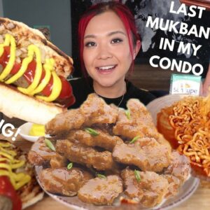 Vegan MUKBANG: Crispy Chick'n, Hot Dog, Spicy Ramen / Munching Mondays Ep.99