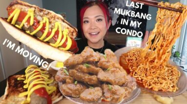 Vegan MUKBANG: Crispy Chick'n, Hot Dog, Spicy Ramen / Munching Mondays Ep.99