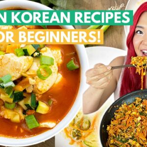 Beginner Friendly EASY Korean Vegan Recipes | One Pan Bibimbap, Sundubu Jjigae, Yachaejeon