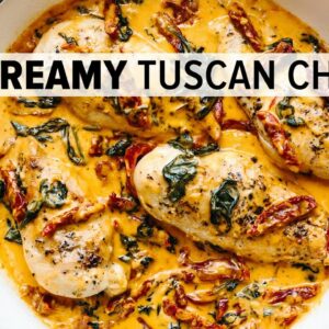 This CREAMY TUSCAN CHICKEN is a wow-worthy dinner recipe with Mediterranean flair!