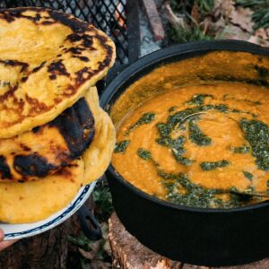 Fluffy Naan Bread & Dhal On Open Fire🔥ASMR Cooking Nature Sounds, No Talking