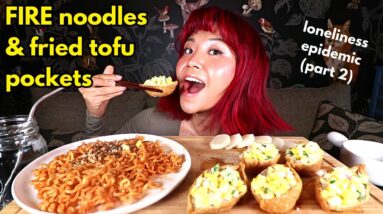 SPICY FIRE NOODLES & FRIED TOFU SUSHI (INARI) MUKBANG | Munching Mondays Ep.122