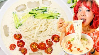HIGH PROTEIN 5 MINUTE Korean Cold Soybean Noodle Soup (Kong Guksu) Recipe | Korean Vegan Cooking