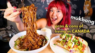 JJAJANGMYEON (BLACK BEAN NOODLES) + KIMCHI HOT DOG MUKBANG (VEGAN) | Munching Mondays Ep.124