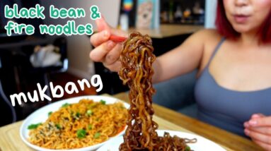 Let's EAT this COMBO: Spicy Fire Noodles & Black Bean Noodles! #mukbang | Munching Mondays Ep.130