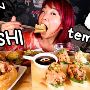 CRISPY SUSHI & FRIED TOFU SUSHI & TEMPURA MUKBANG (Vegan Eating Show) | Munching Mondays Ep.134