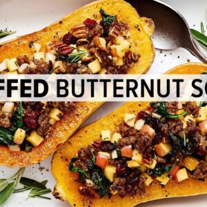 STUFFED BUTTERNUT SQUASH with Apple Sausage Filling!