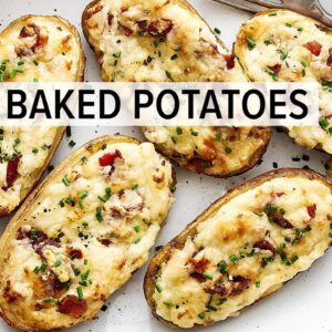 TWICE BAKED POTATOES | Potato Skins Stuffed with a Creamy, Cheesy, Bacon and Chive Filling!