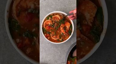 Easy Shrimp Soup Recipe - Creamy Mediterranean Tomato and Rice Soup #seafood #souprecipe