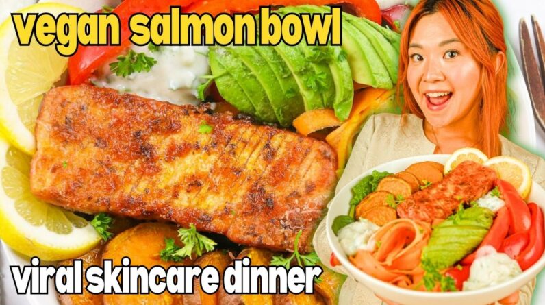 VIRAL SKINCARE DINNER (VEGAN) | Eating Our Skincare: Vegan Salmon Bowl